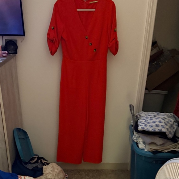 Gianni Bini Vibrant Red Jumpsuit with Button Accents - Picture 6 of 6